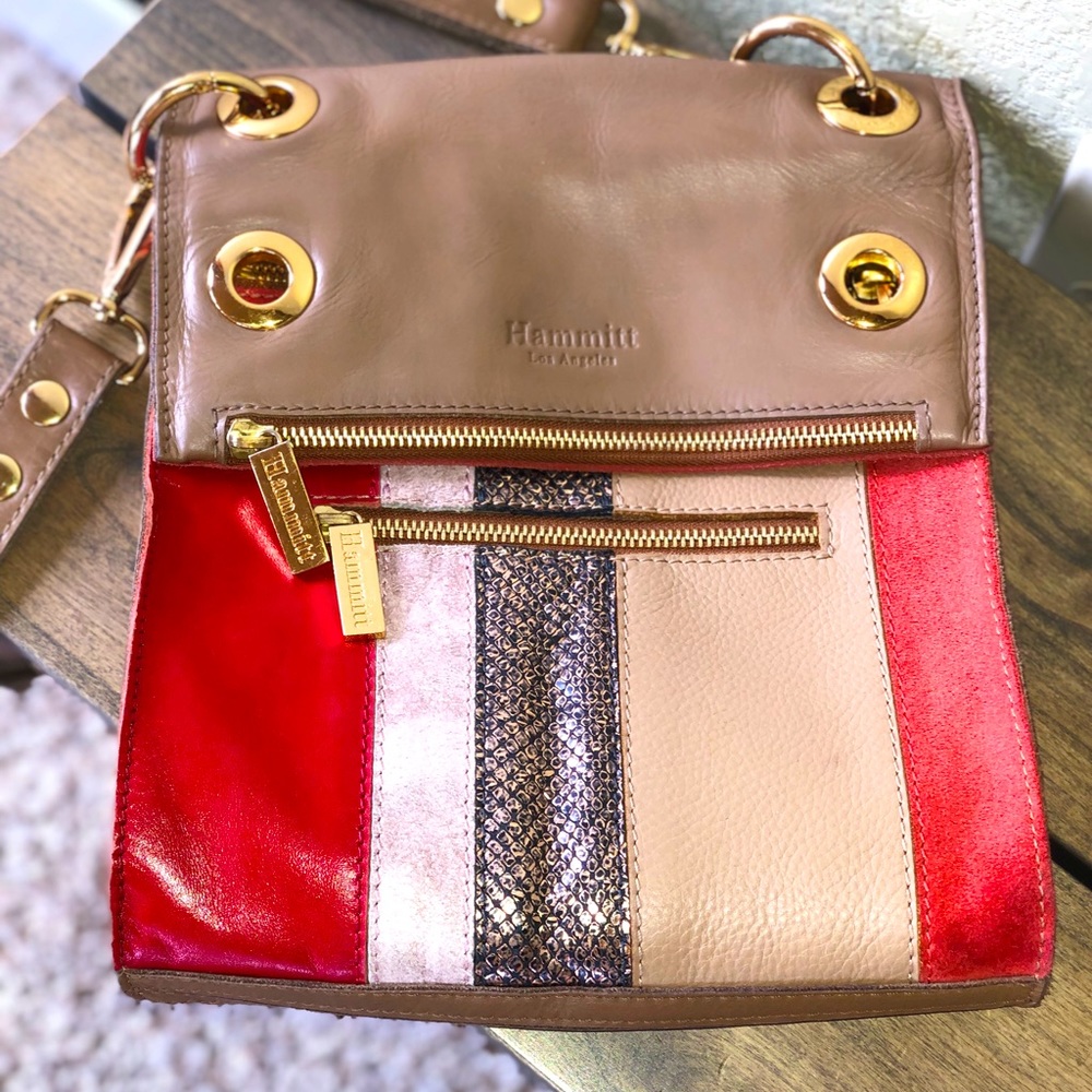 HAMMITT Derek Red/Tan/Gold Leather Vintage Shoulder Crossbody Bag - Picture 3 of 7